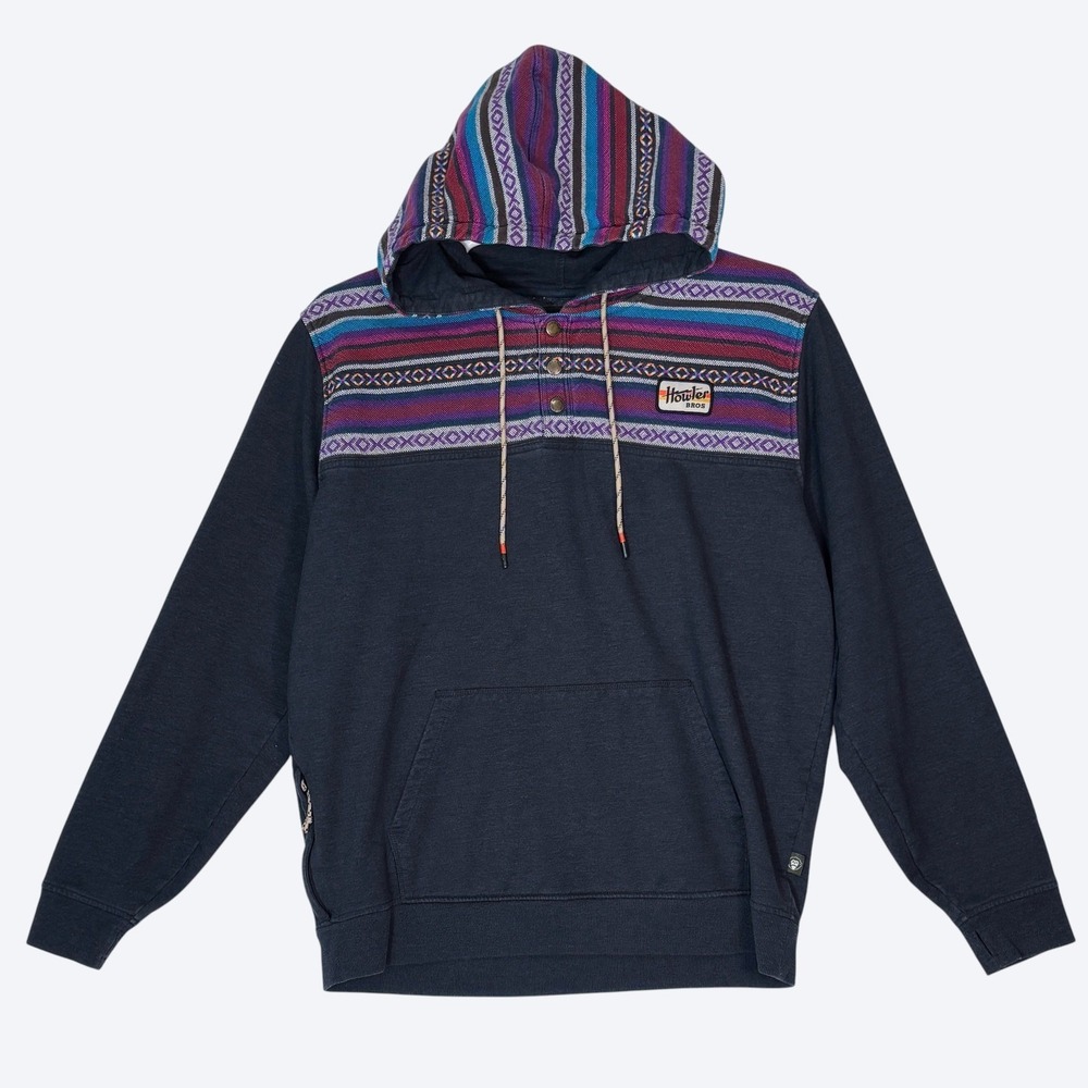 Howler Brothers Navy Hooded Pullover with Purple, Teal & Magenta Stripes - Picture 2 of 11